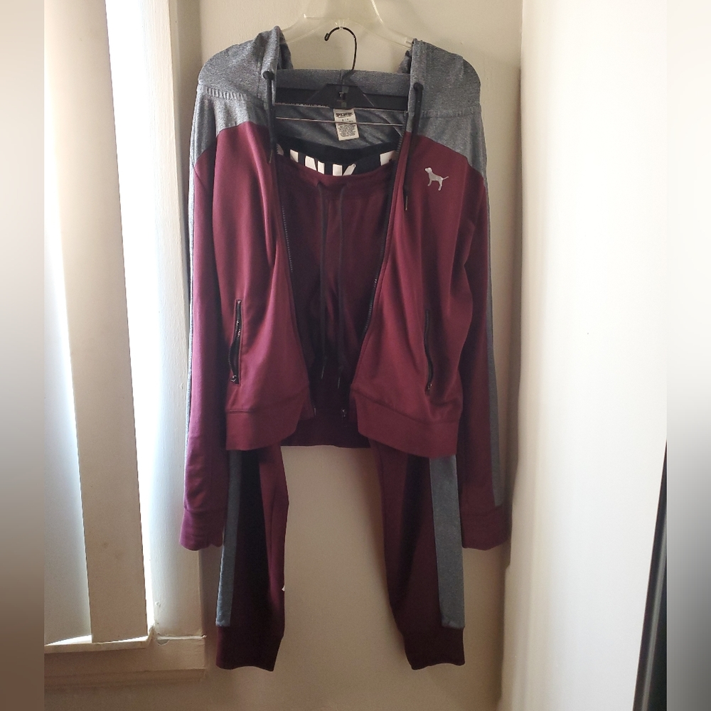 Burgundy colored two-piece Pink Brand Joggers Set